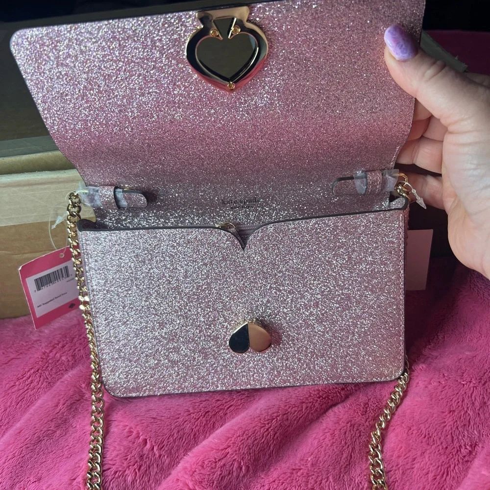 Kate Spade Nicola Shimmer Twistlock Chain Wallet purse Rose Gold NWT Retail$198